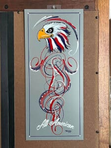 Eagle head on pinstripe panel
