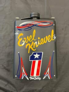 Evel Knievel and Harley 1 logo on can