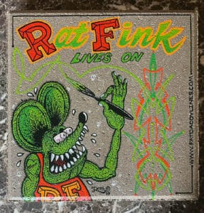 Concrete paver with Rat Fink and pinstriping