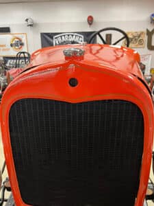 Pinstriping on orange Model A grill shell